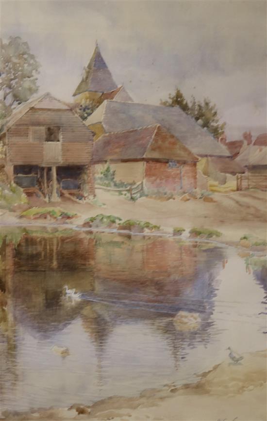 Harriette Edith Grace (1860-1932), two watercolours, Ditchling and a Kent farmhouse, largest 52 x 36cm